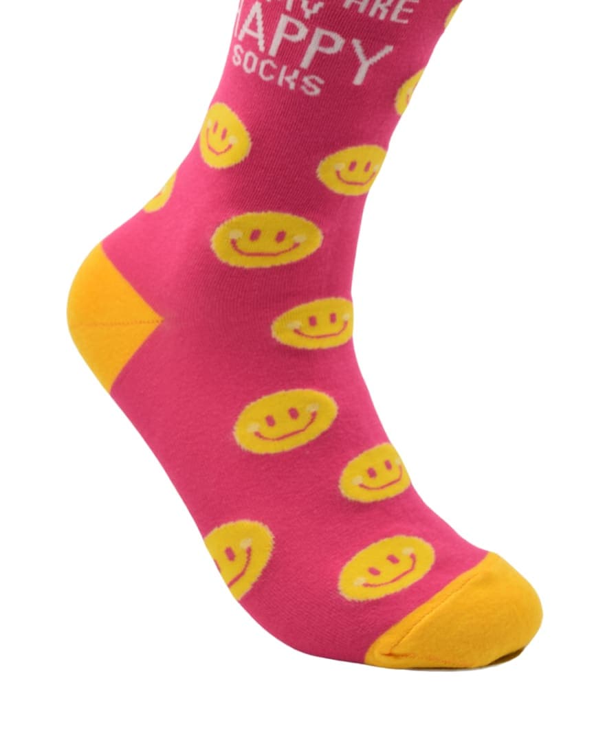 Happy Face Crew Socks – Pink & Yellow Smiley Design with Quote, Unisex hover