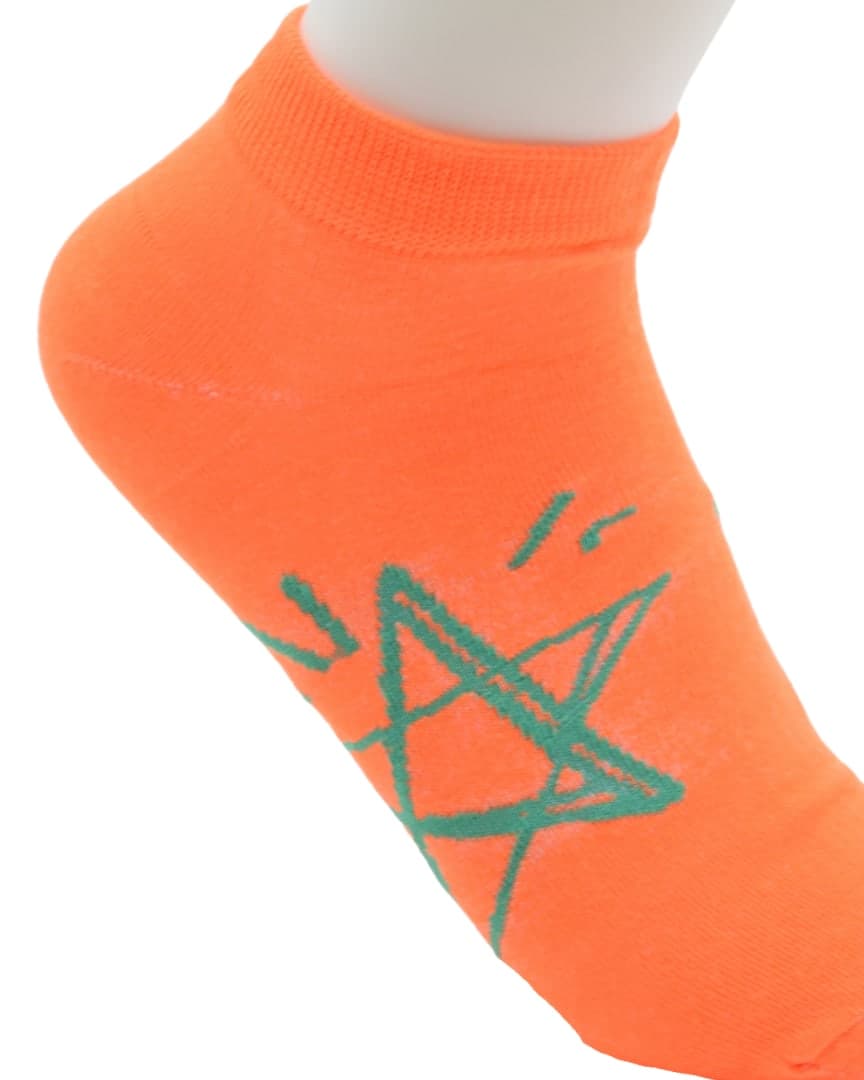 Orange Ankle Socks with Green Star Design – Soft & Stylish Casual Wear hover