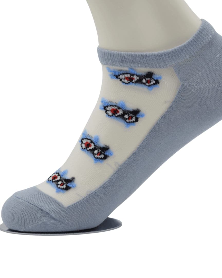 Sky Blue Sheer Ankle Socks with Floral Embroidery hover