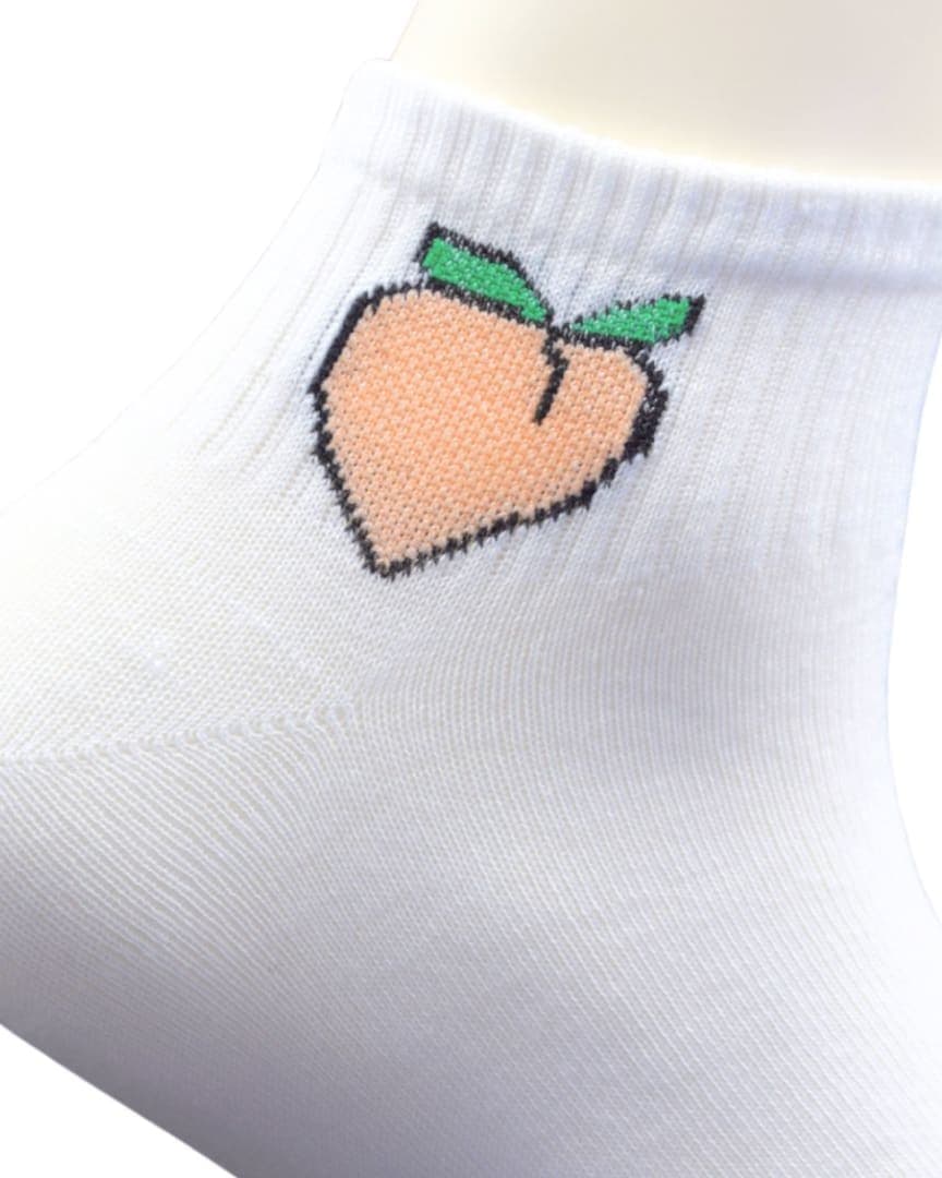 White Ankle Socks with Peach Embroidery – Cute & Trendy Style hover