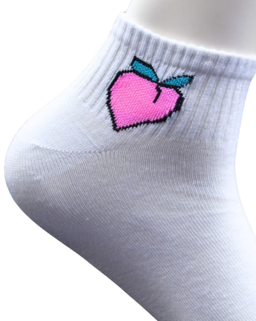 White Ankle Socks with Peach Design – Cute & Comfy Everyday Wear hover