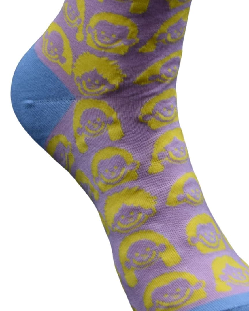 Pastel Pattern Crew Socks – Lavender & Yellow with Blue Accents hover
