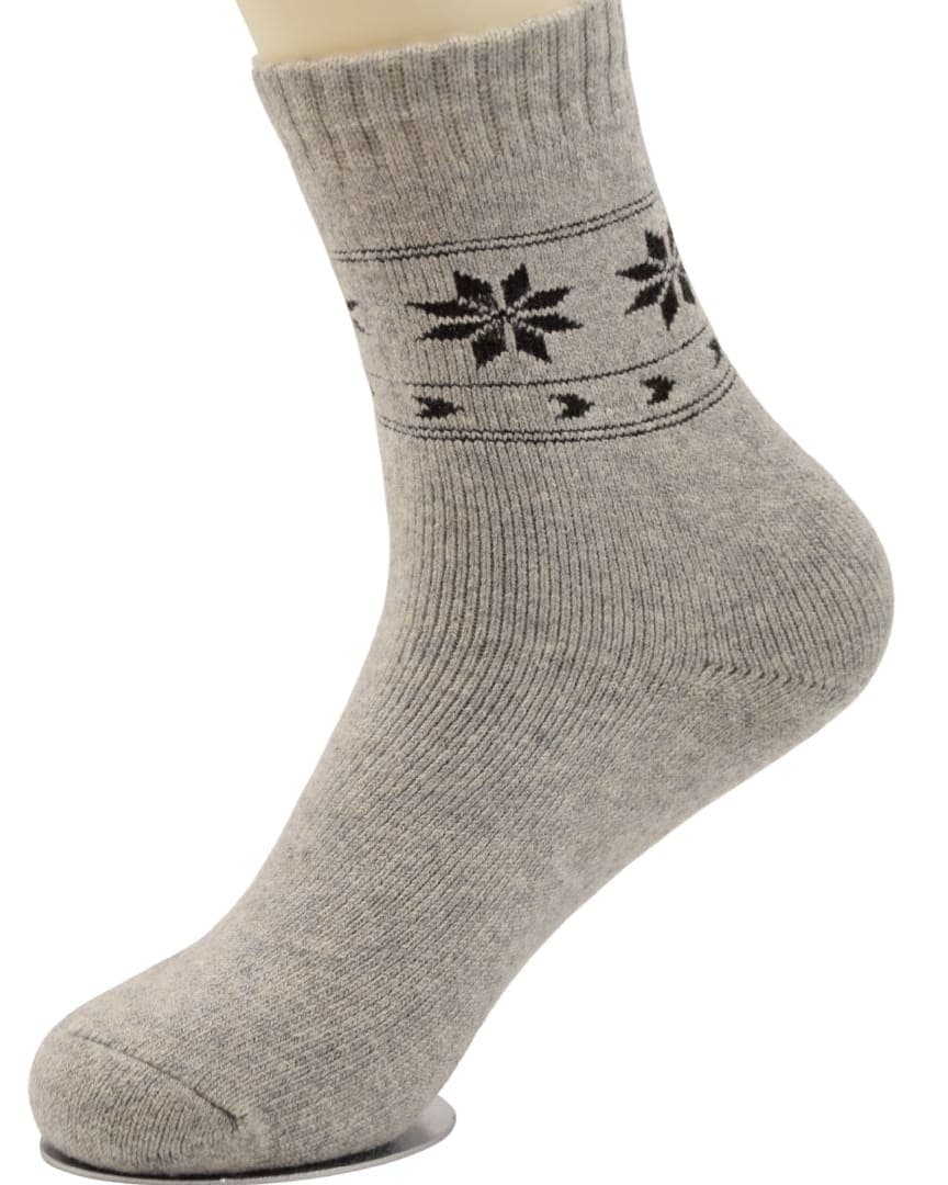 Women’s Woolen Winter Socks – Light Grey with Black Snowflake Pattern hover