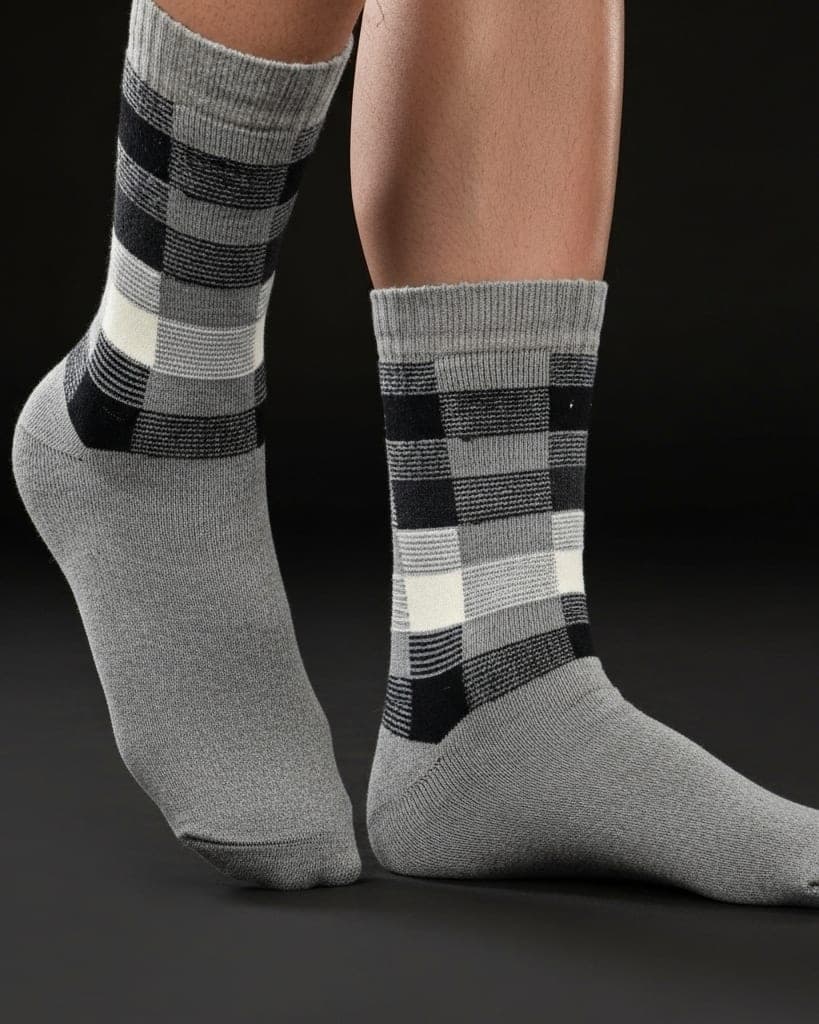 Classic Checkered Crew Socks – Grey & Black