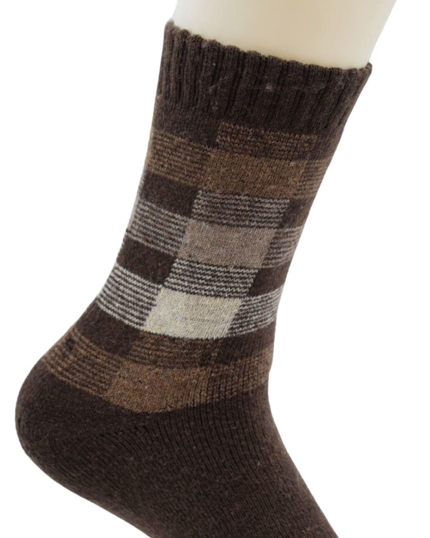 Brown Checkered Crew Socks – Warm & Stylish Everyday Wear hover