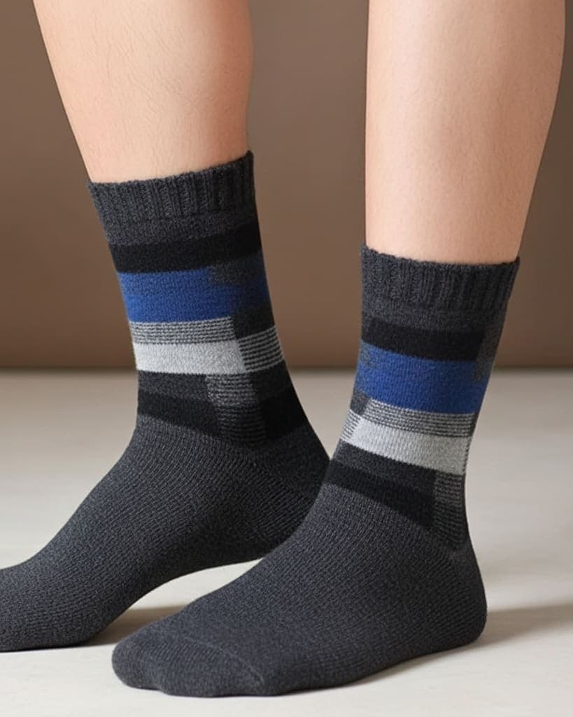 Men’s Winter Woolen Socks – Black & Grey Checkered Pattern