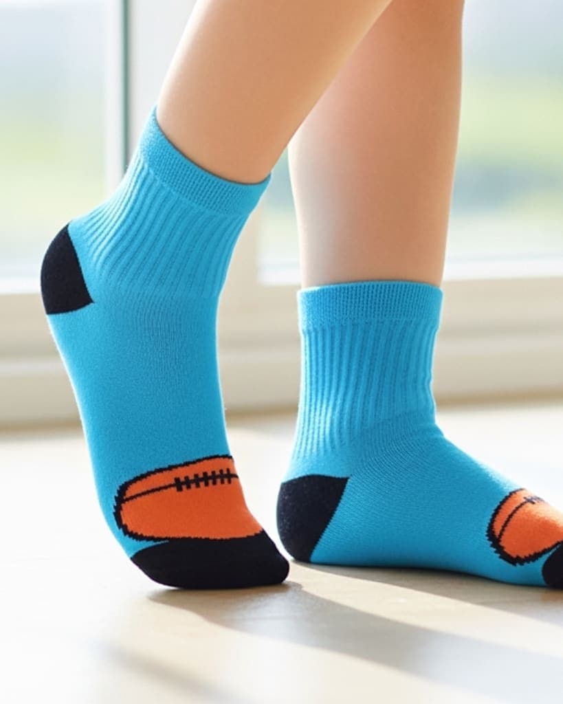 Kids’ Sporty Blue Socks with Basketball Design hover