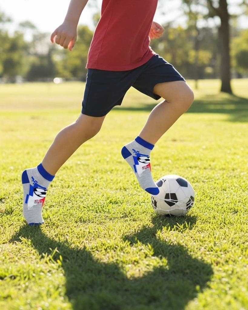 Kids Sports-Themed Ankle Socks – Grey & Blue | Soft Cotton Comfort