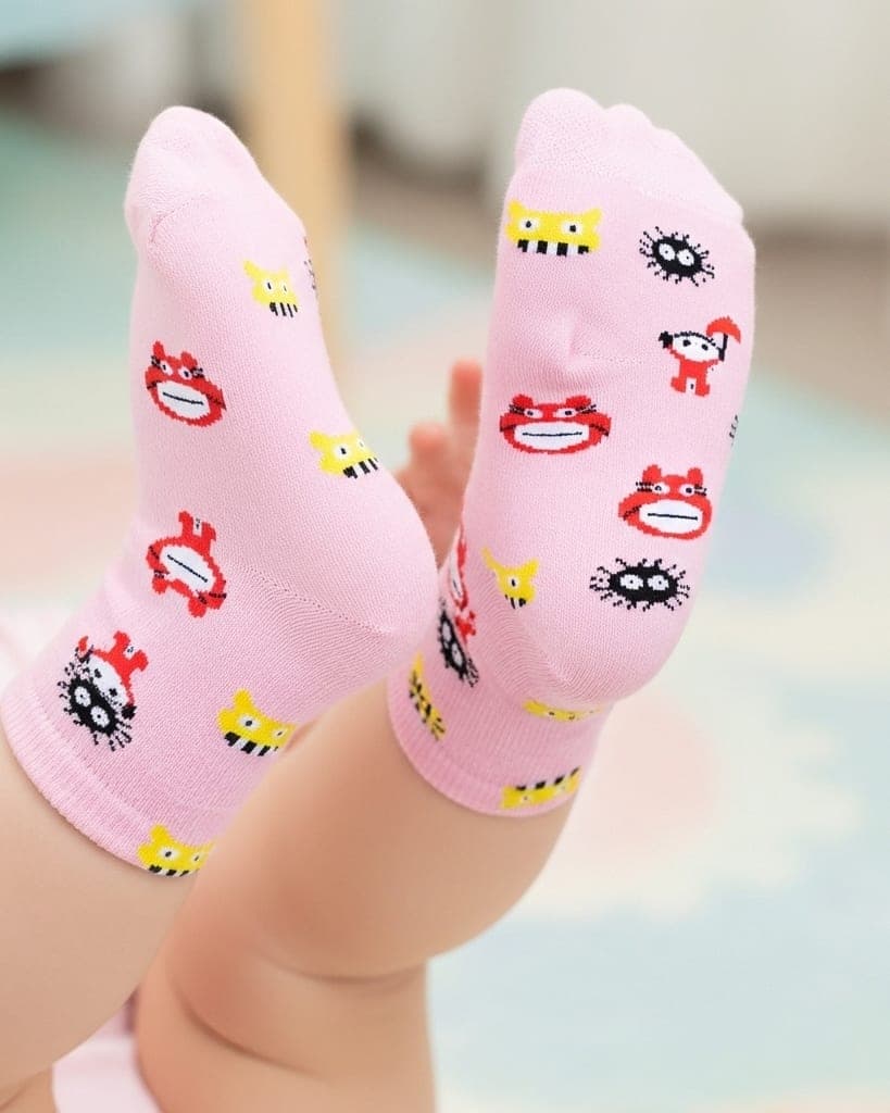 Kids Cartoon Character Ankle Socks – Pink | Soft Cotton Fun Wear