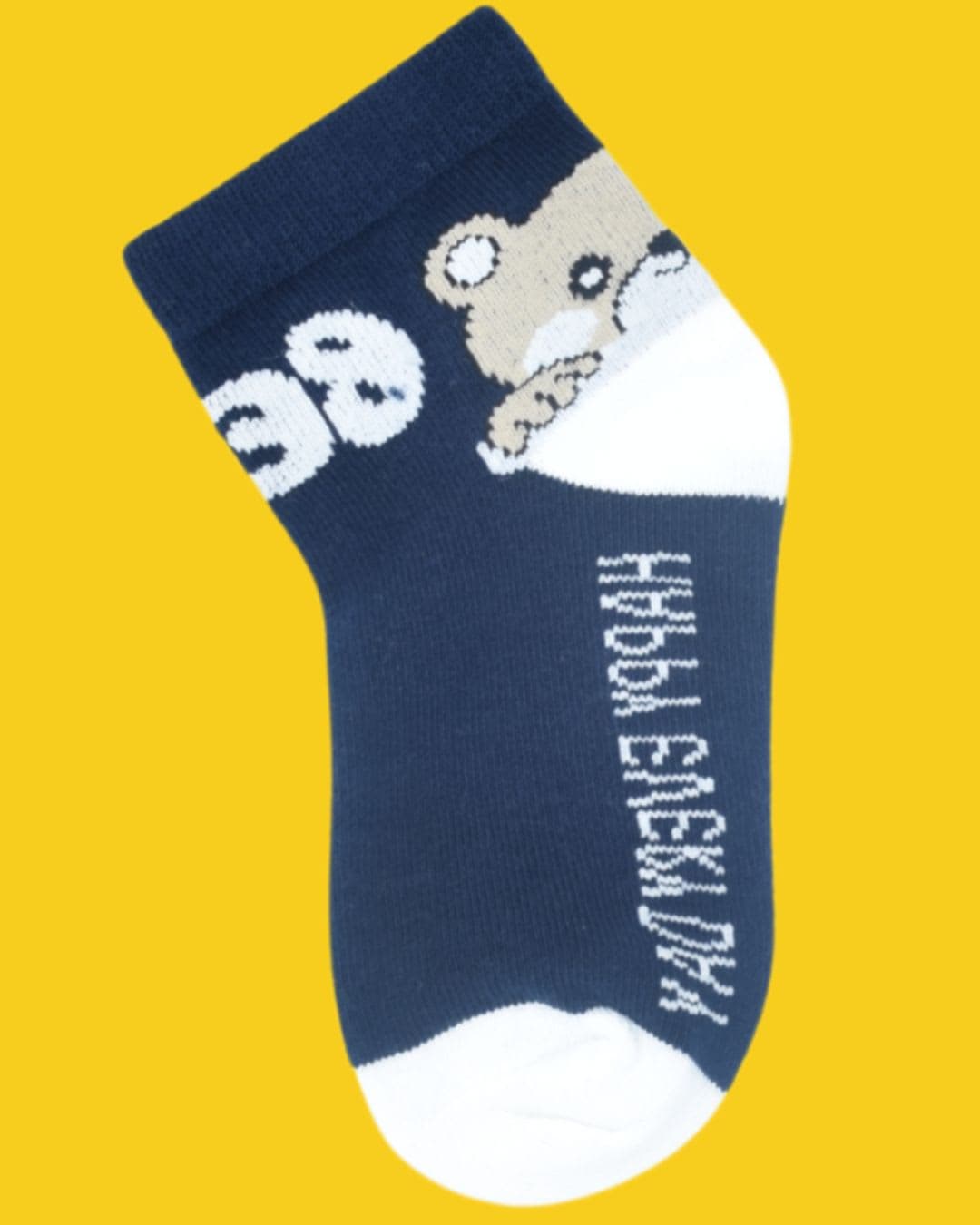 Kids Teddy Bear Ankle Socks – Navy Blue & White | Happy Everyday Design hover