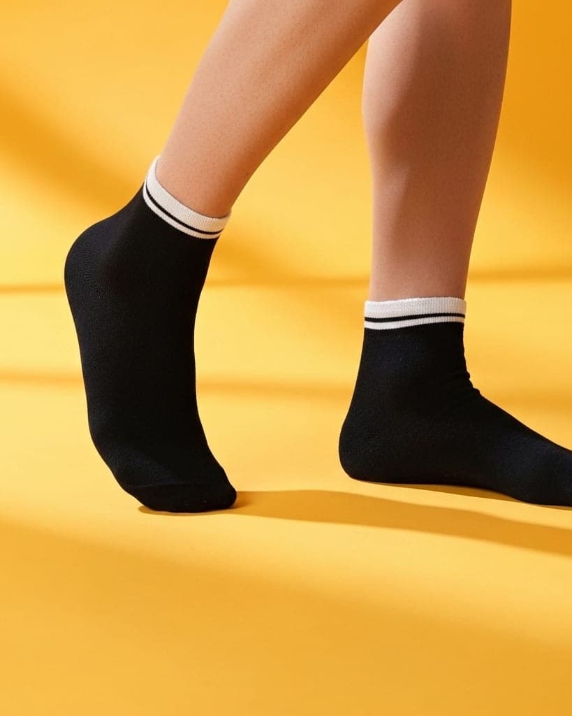 Classic Black Ankle Socks with White Trim hover
