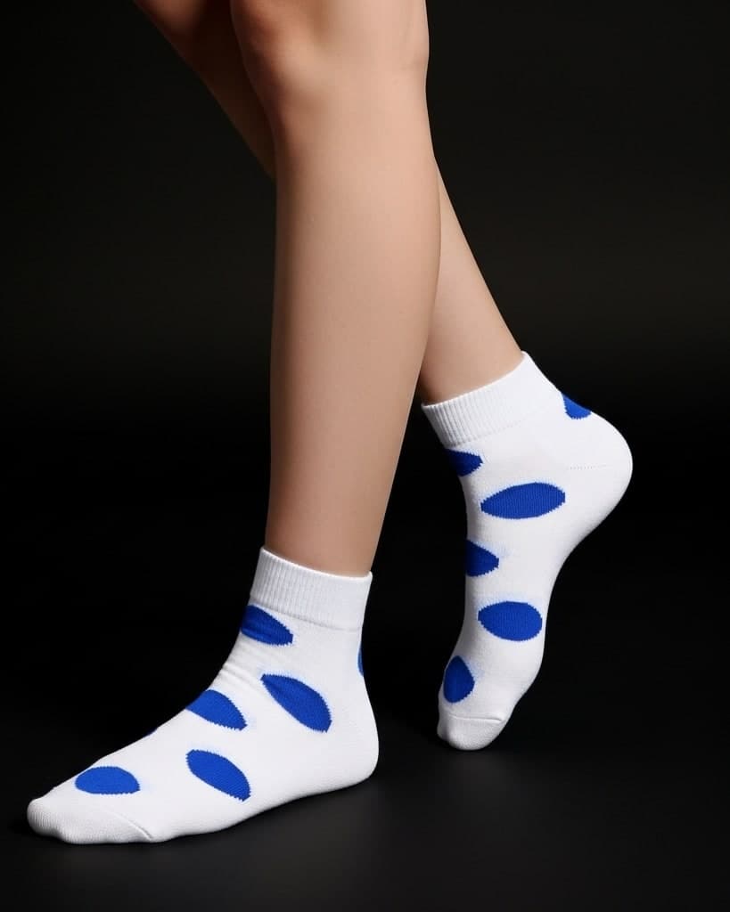 White Ankle Socks with Blue Polka Dots – Fun and Comfy Everyday Style