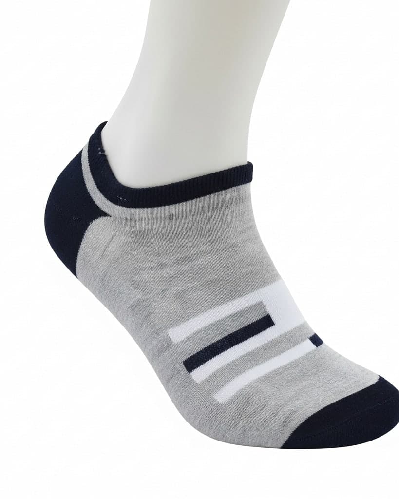 Grey Sporty Low-Cut Socks with Black & White Stripes – Casual Athletic Comfort hover