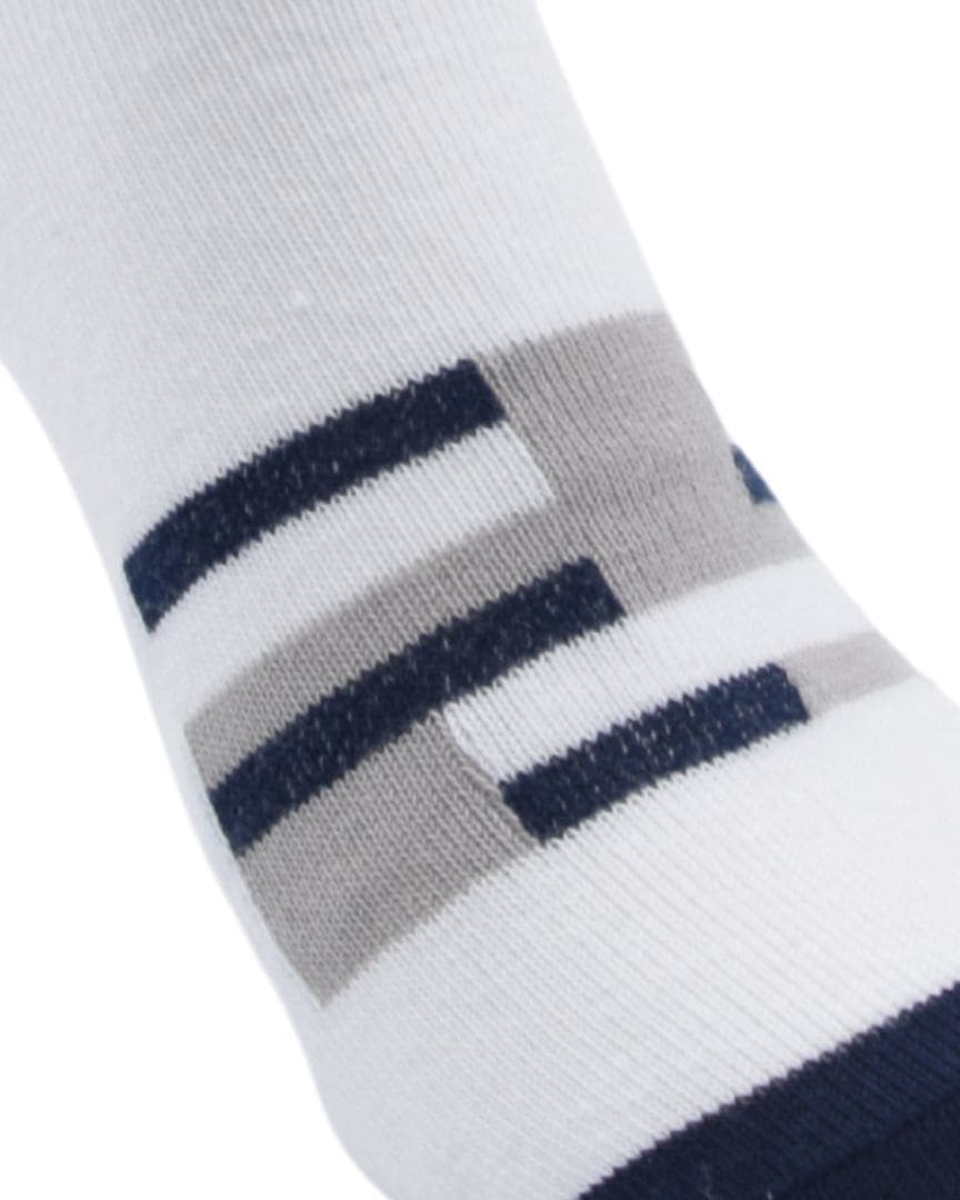 White Sporty Low-Cut Socks with Navy & Grey Stripes – Everyday Comfort hover