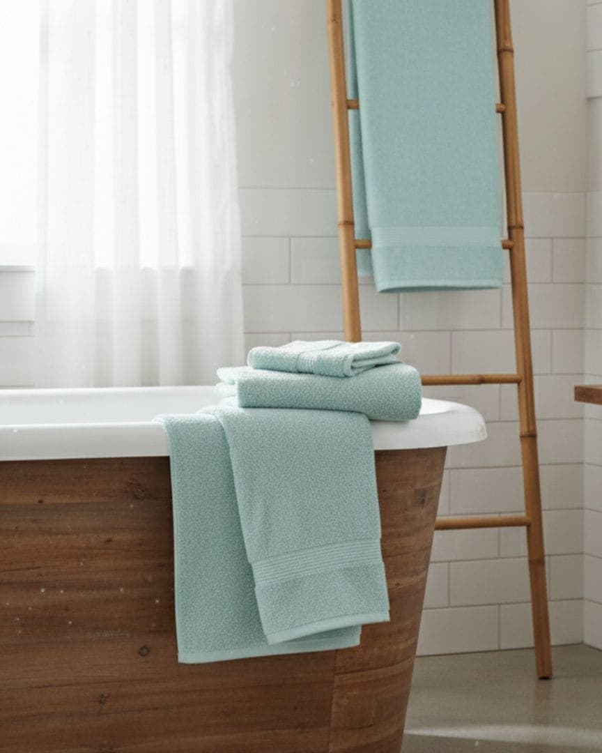 Highly Absorbent Aqua Green Cotton Bath Towel – 490 GSM, Large Size (130×65 cm) Soft & Quick Dry