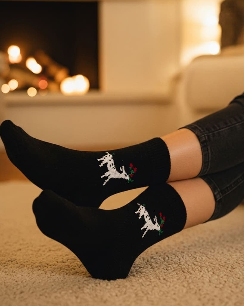 Winter Reindeer Wool Socks – Soft & Warm Thermal Socks for Men & Women (Black)