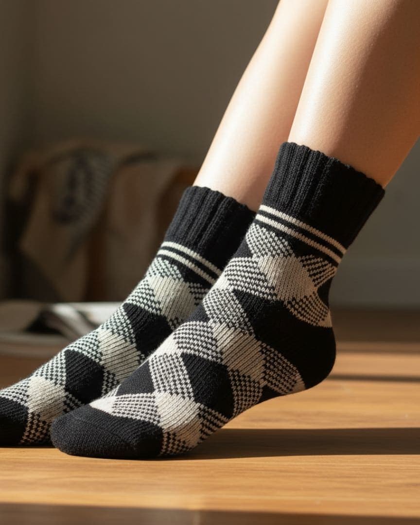 Black & White Checkered Winter Socks | Soft Knit Crew Socks1 hover