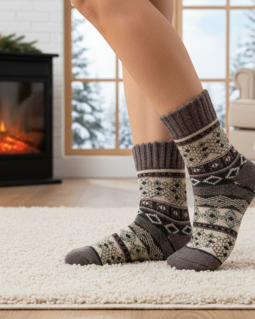 Thermal Unisex Winter Socks | Thick Knit Geometric Pattern Hiking Socks1 hover