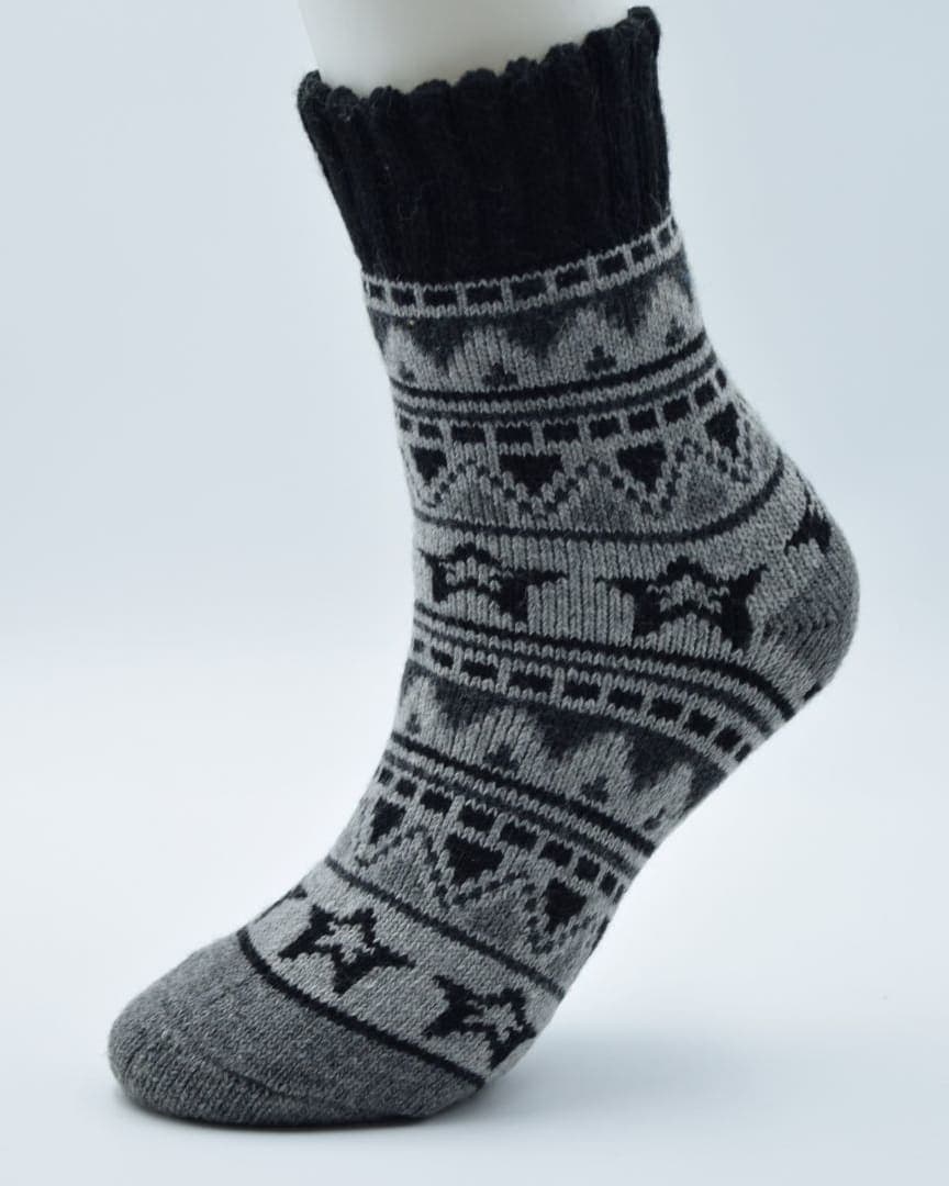 Heavyweight Nordic Unisex Winter Socks | Black & Grey Thermal Lounge Socks1 hover