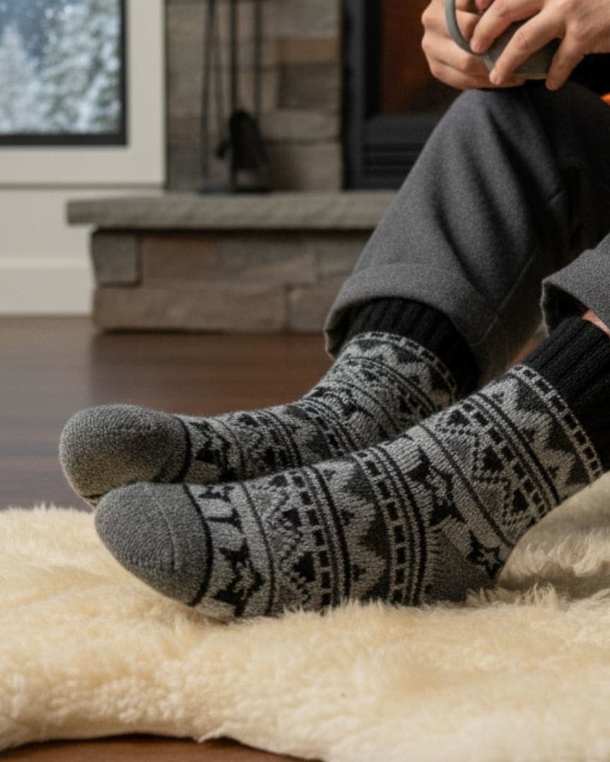 Heavyweight Nordic Unisex Winter Socks | Black & Grey Thermal Lounge Socks1