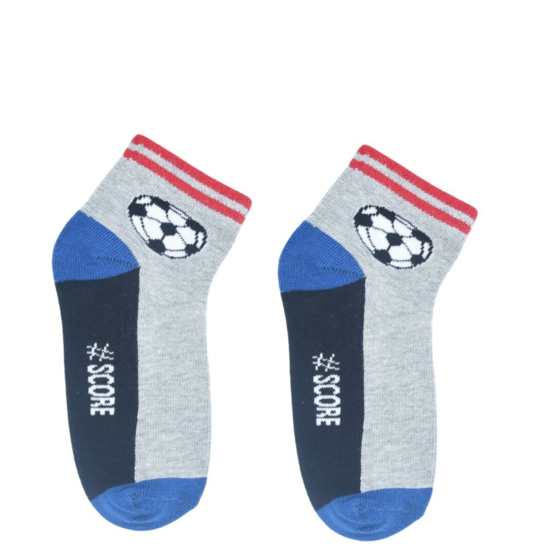 Kids Football Ankle Socks – Grey with #SCORE Design | Soft Cotton
