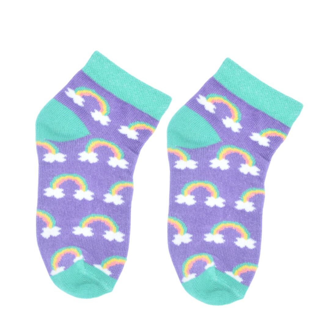 Kids Rainbow Ankle Socks – Purple & Green | Soft Cotton Fun Wear