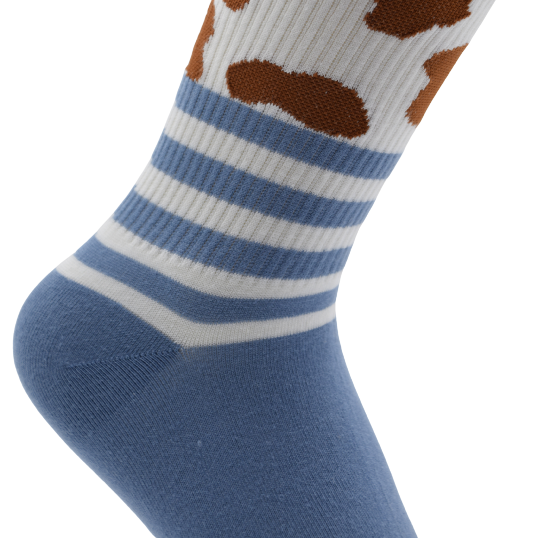 Unisex Crew Socks – Blue with Brown Spots & Striped Pattern - Image 3