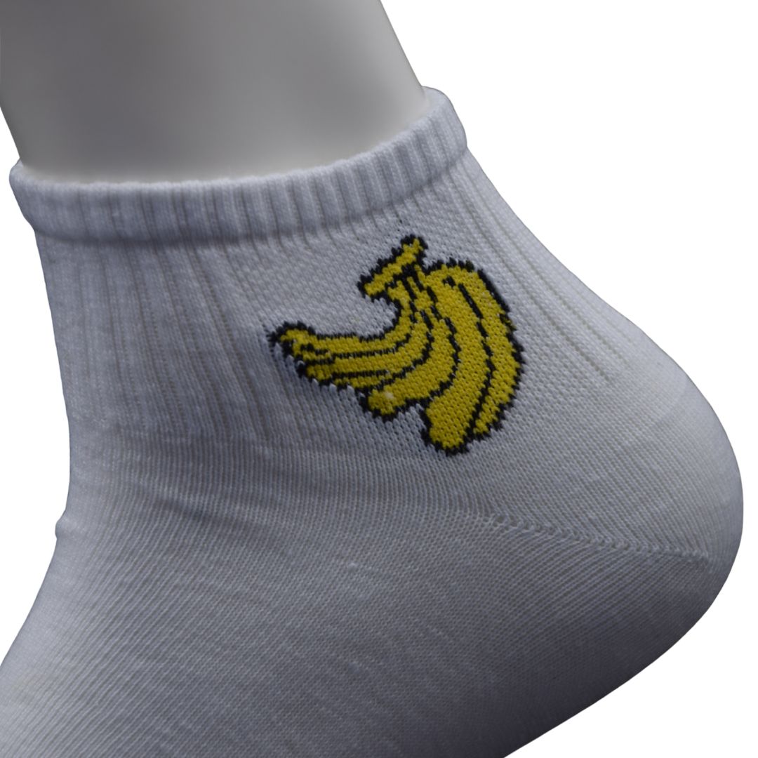 White Ankle Socks with Banana Embroidery – Fun & Casual Style - Image 4