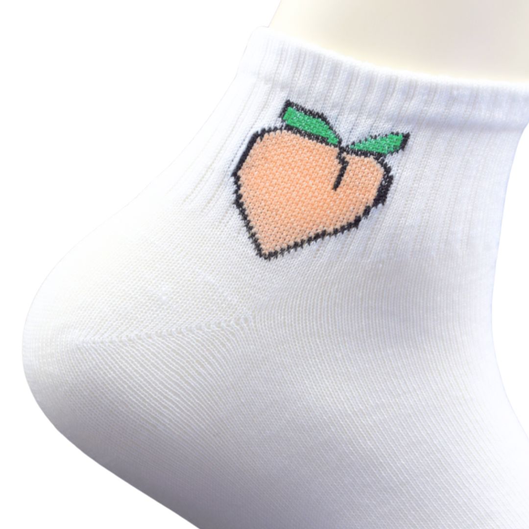 White Ankle Socks with Peach Embroidery – Cute & Trendy Style - Image 4