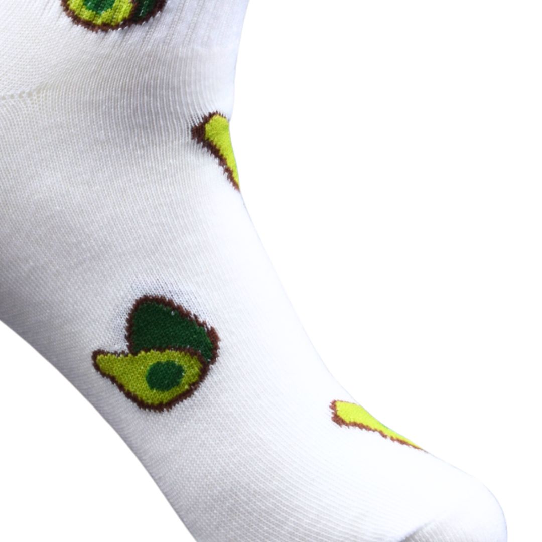 White Ankle Socks with Avocado Pattern – Fun & Comfy Style - Image 2