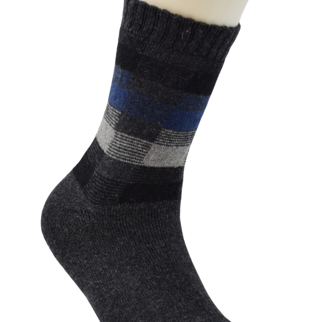 Men’s Winter Woolen Socks – Black & Grey Checkered Pattern - Image 3
