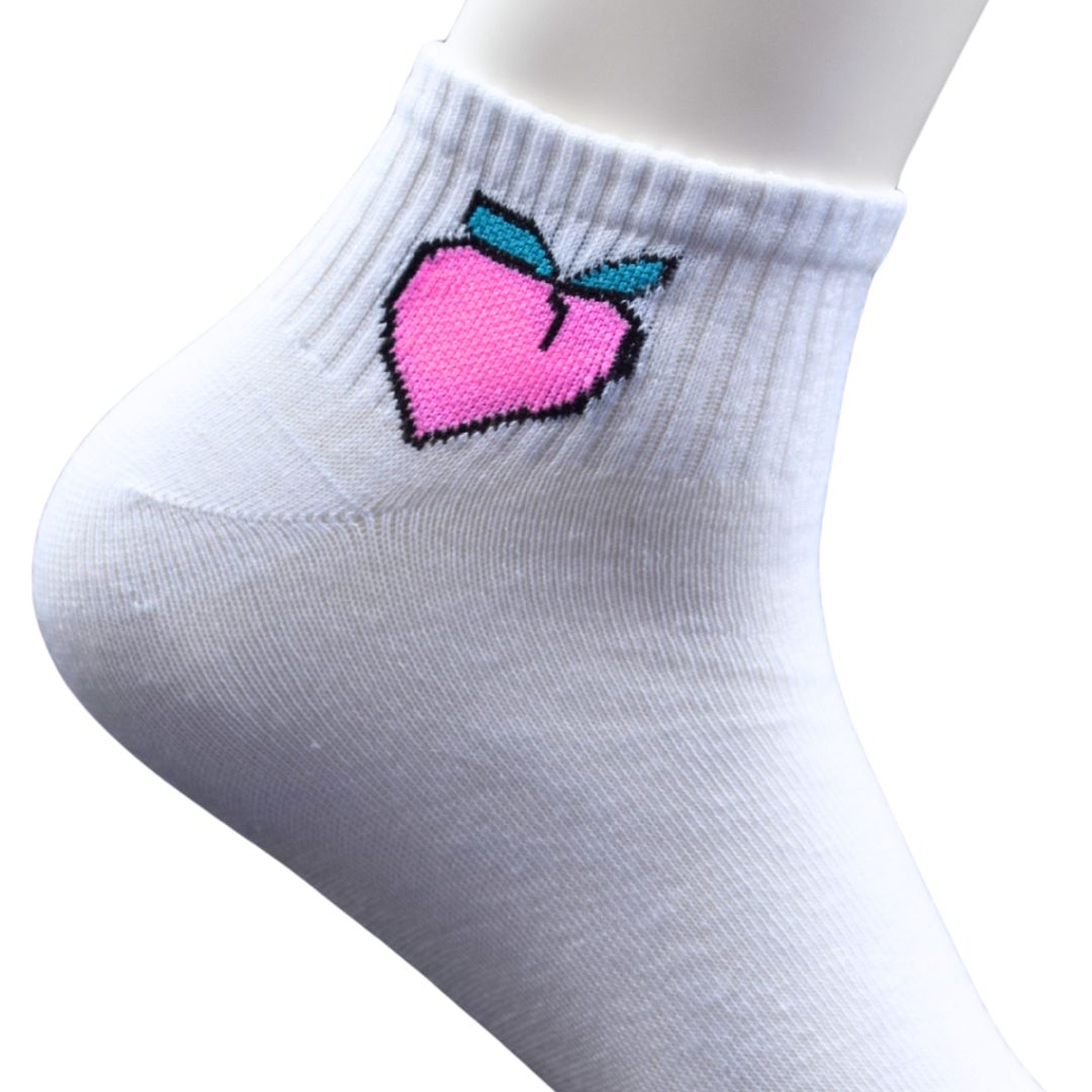 White Ankle Socks with Peach Design – Cute & Comfy Everyday Wear - Image 3