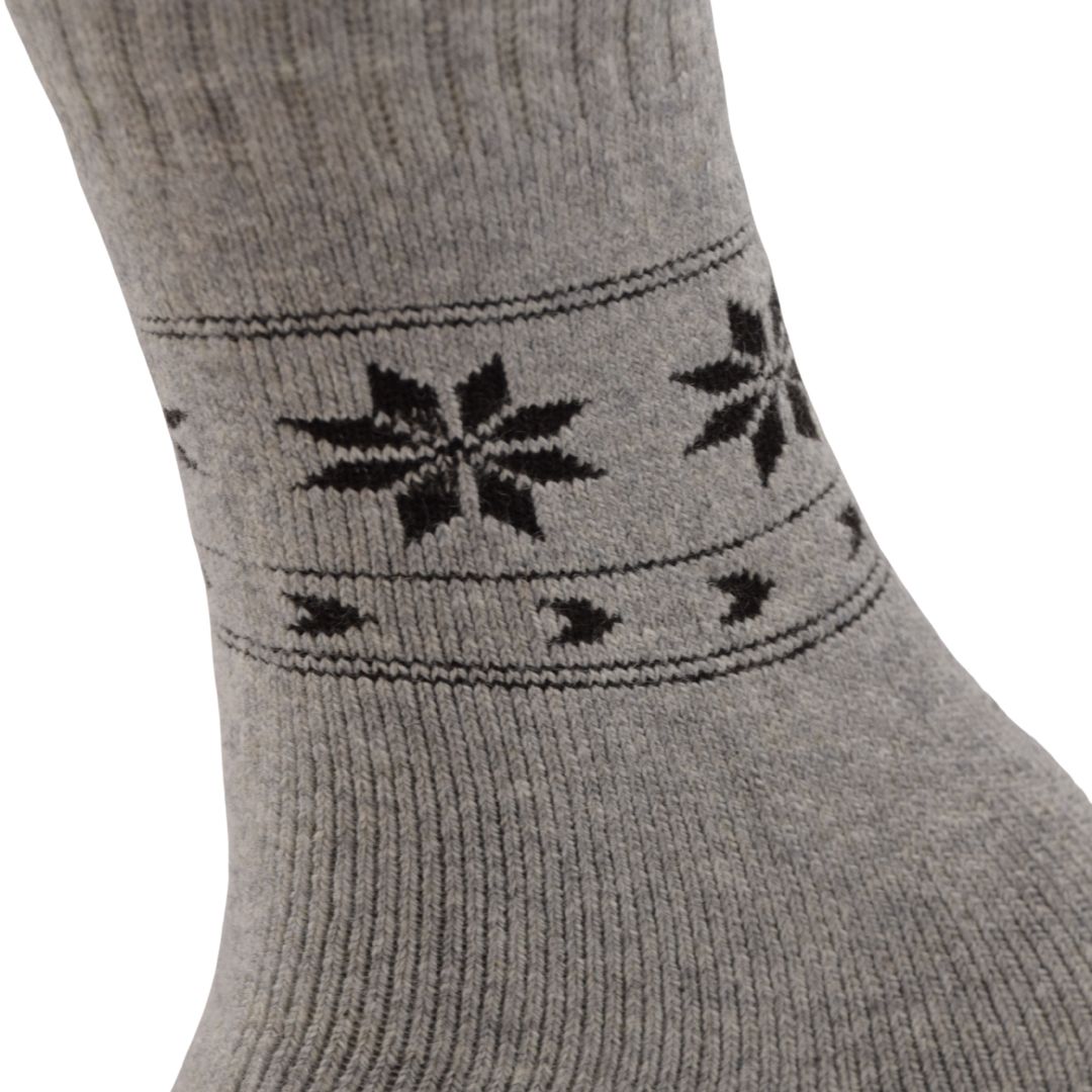 Women’s Woolen Winter Socks – Light Grey with Black Snowflake Pattern - Image 4