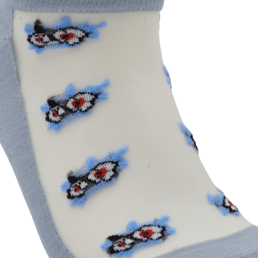 Sky Blue Sheer Ankle Socks with Floral Embroidery - Image 4