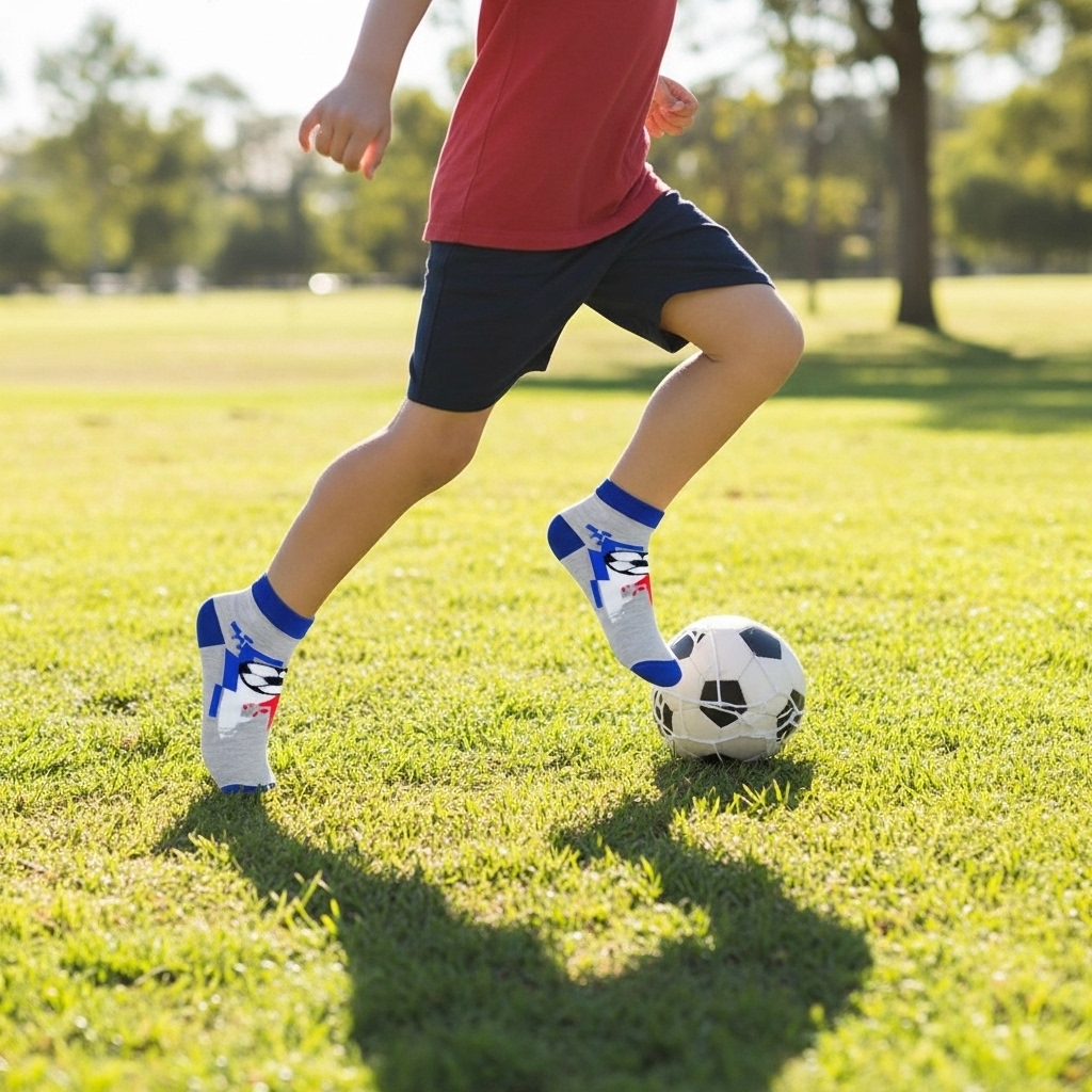 Kids Sports-Themed Ankle Socks – Grey & Blue | Soft Cotton Comfort - Image 4