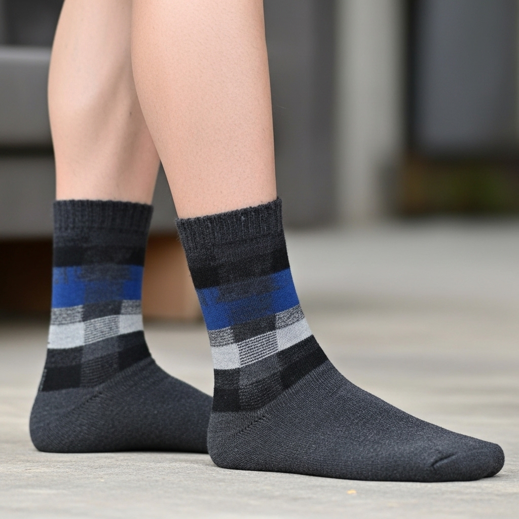 Men’s Winter Woolen Socks – Black & Grey Checkered Pattern - Image 4