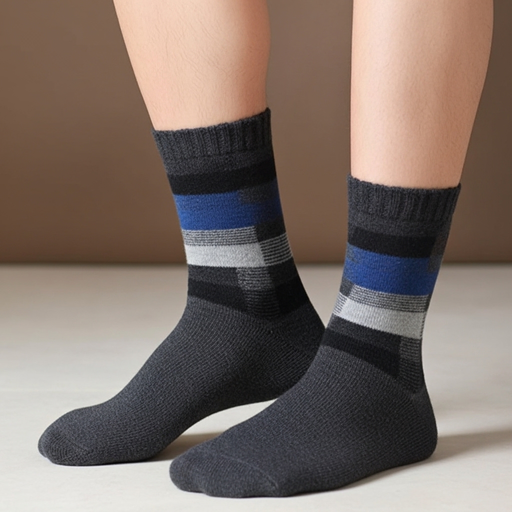 Men’s Winter Woolen Socks – Black & Grey Checkered Pattern