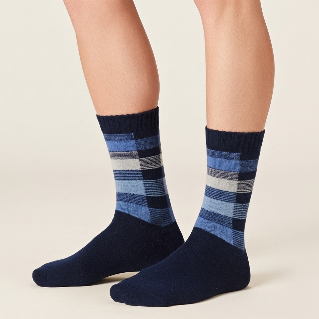 Blue Checkered Woolen Crew Socks – Warmth with Style - Image 3