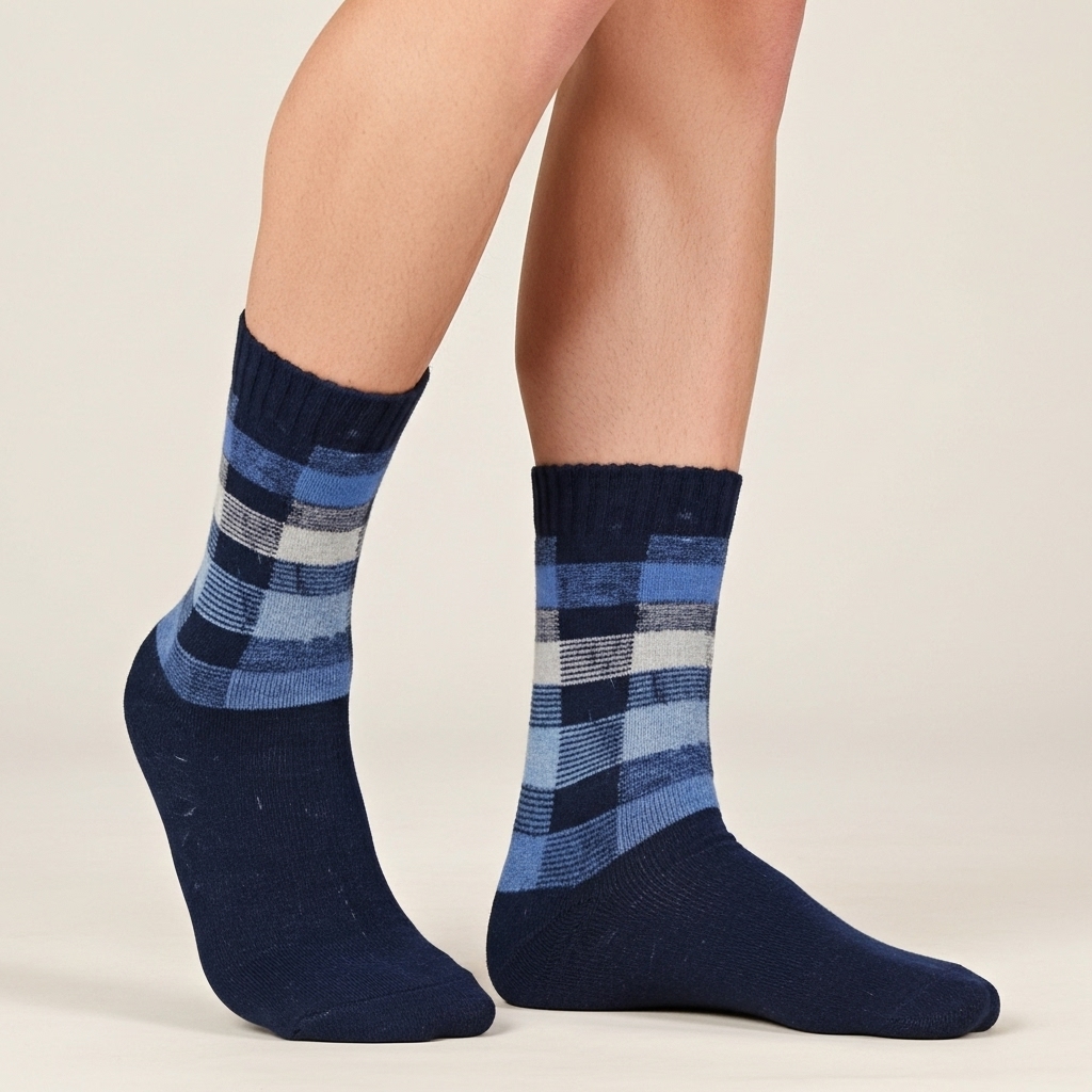 Blue Checkered Woolen Crew Socks – Warmth with Style