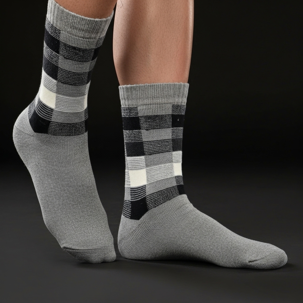 Classic Checkered Crew Socks – Grey & Black - Image 3