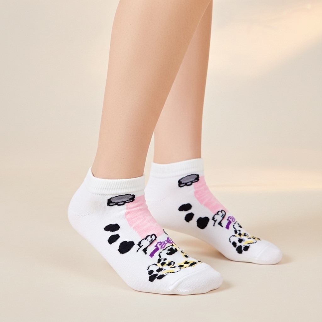 White & Pink Dalmatian Print Ankle Socks – Cute & Comfortable Everyday Wear - Image 4
