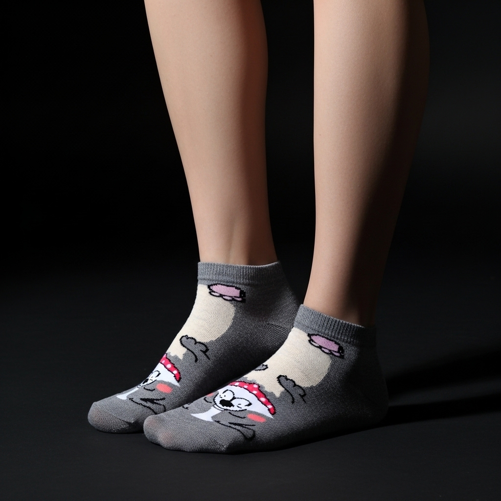 Grey Dog Print Ankle Socks – Cute & Comfy Everyday Wear - Image 4