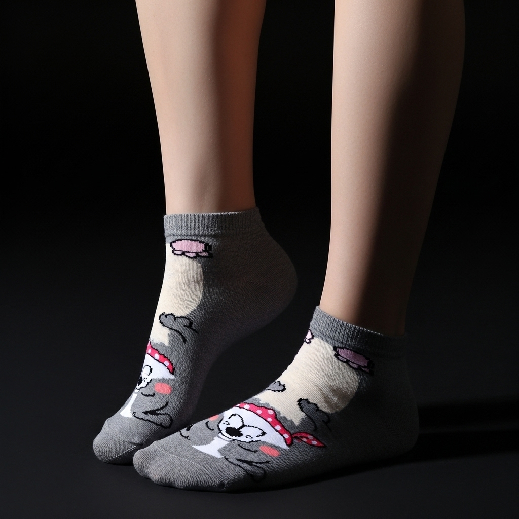 Grey Dog Print Ankle Socks – Cute & Comfy Everyday Wear