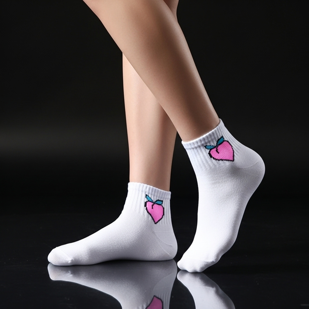 White Ankle Socks with Peach Design – Cute & Comfy Everyday Wear - Image 4