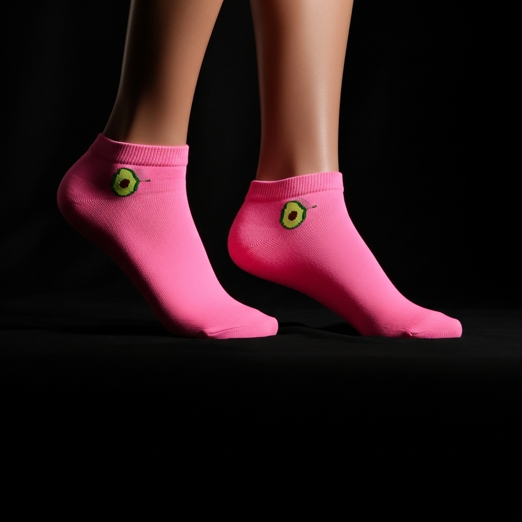 Pink Ankle Socks with Avocado Embroidery