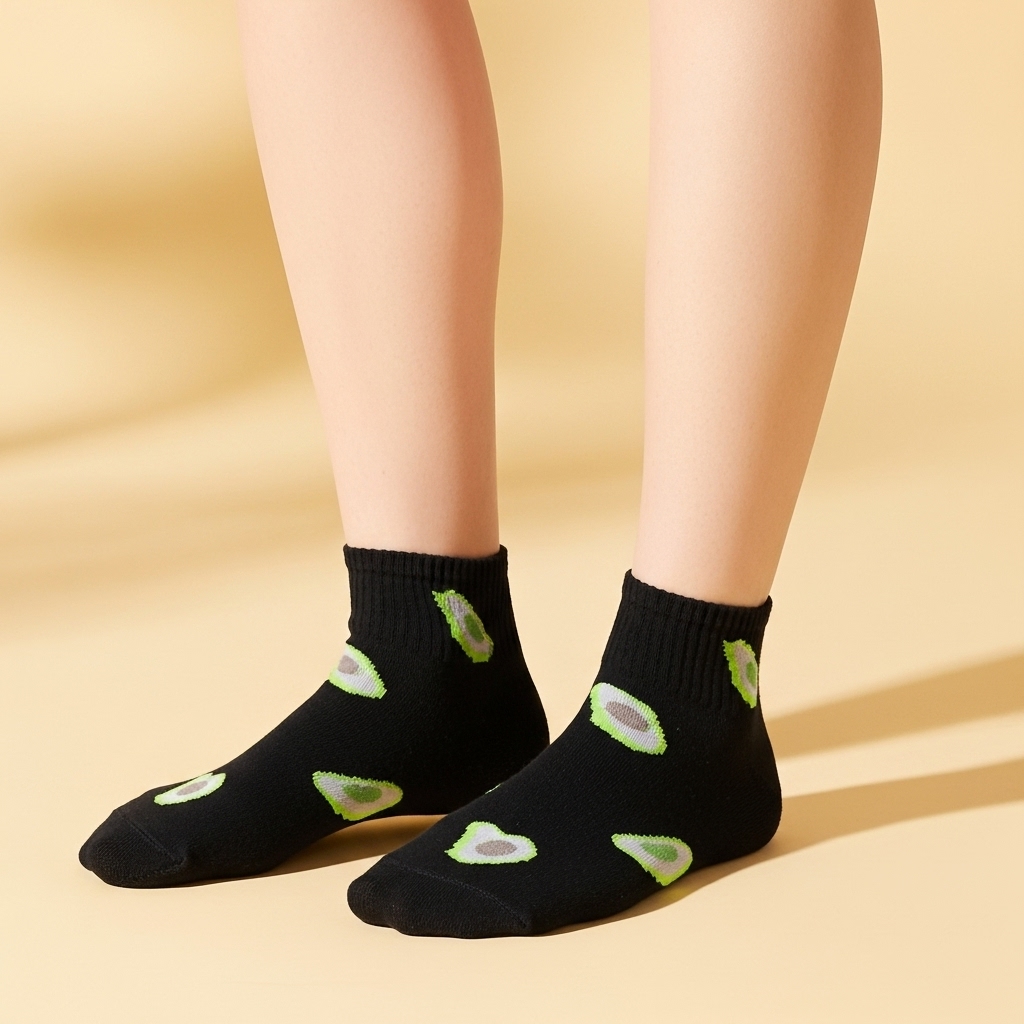 Black Avocado Ankle Socks – Stylish Fun Fruit Design - Image 3