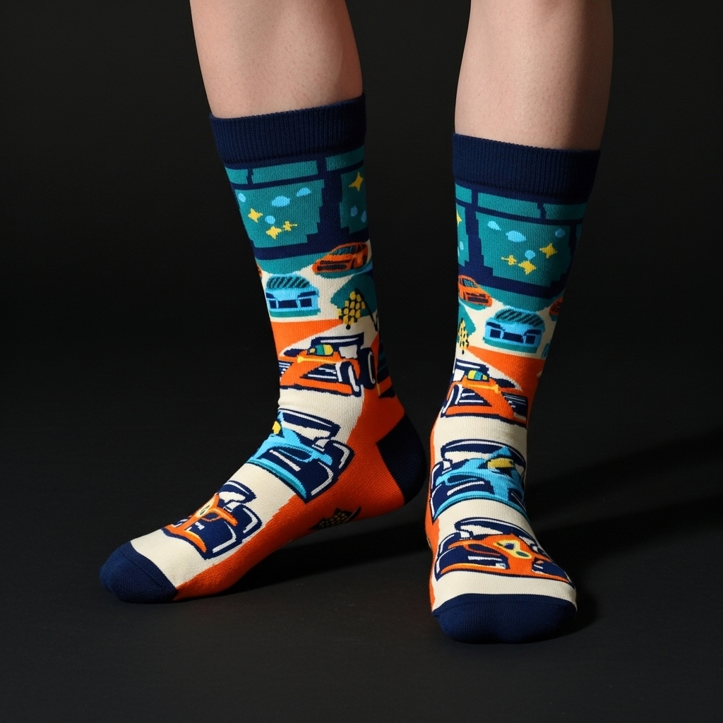 Race Car Crew Socks – Fun Colorful Sports Car Design, Unisex