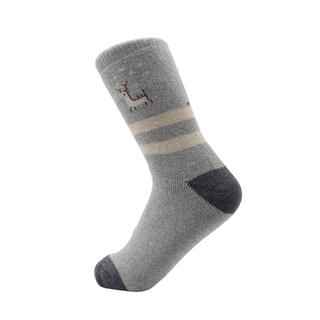 Grey Winter Crew Socks with Minimal Reindeer Design – Warm & Soft - Image 2