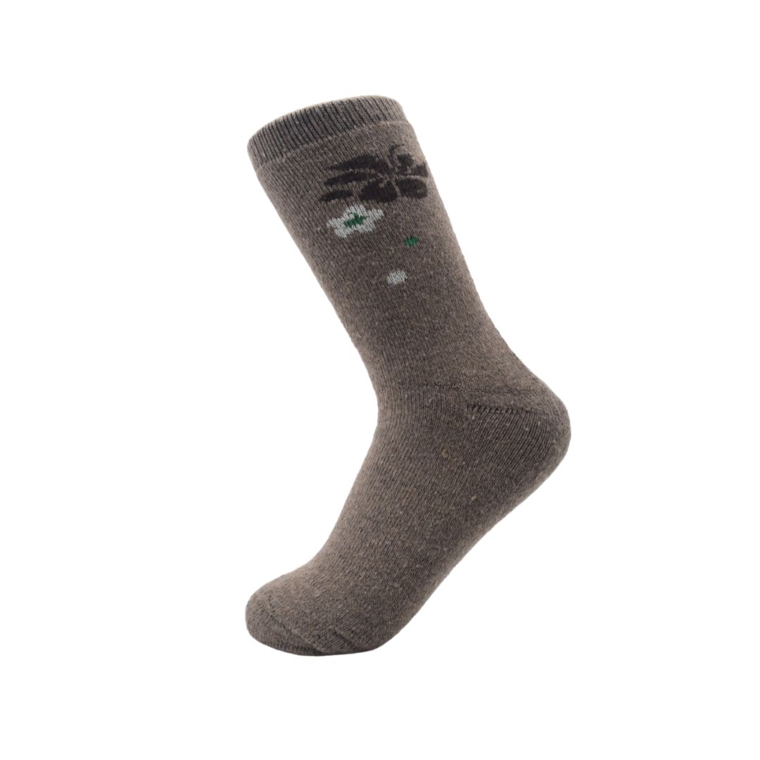 Brown Floral Patterned Crew Socks – Soft & Durable Everyday Comfort - Image 2
