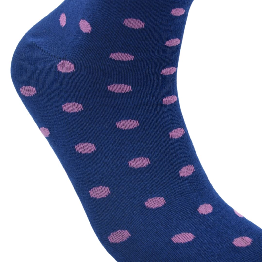 Navy Blue Ankle Socks with Pink Polka Dots – Soft & Stylish Everyday Comfort - Image 3